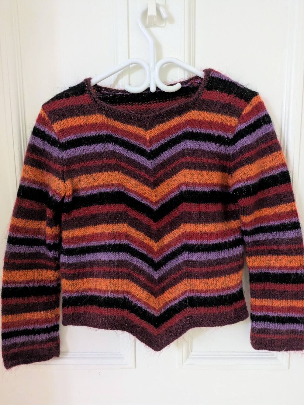 Striped Chevron Knit Sweater in Orange, Purple & Black